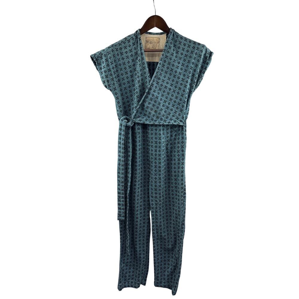 Women’s Ace & Jig XS Blue Faux Wrap Jumpsuit w/ Black Pattern